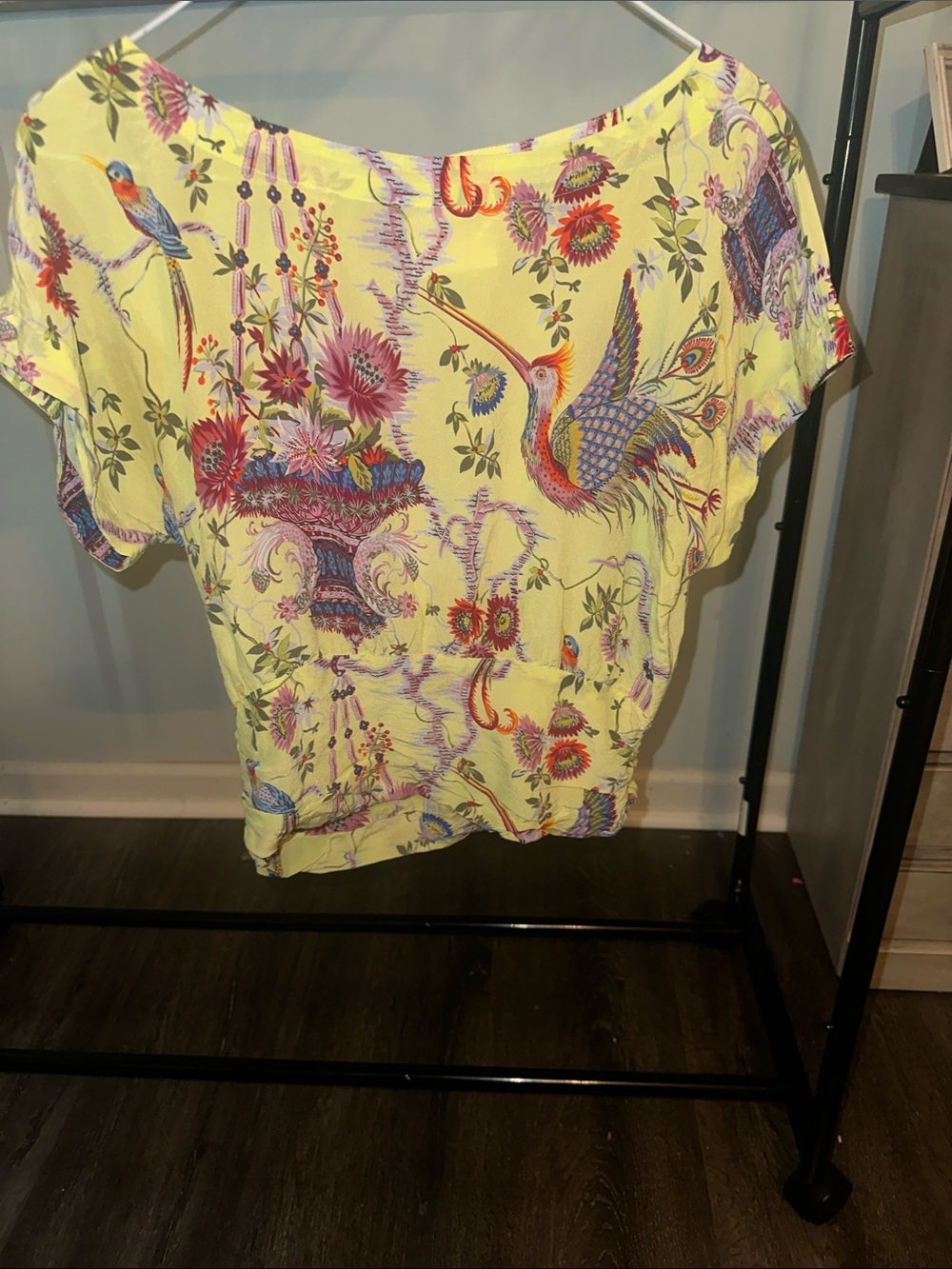 Mauve Yellow Floral & Bird Print Blouse